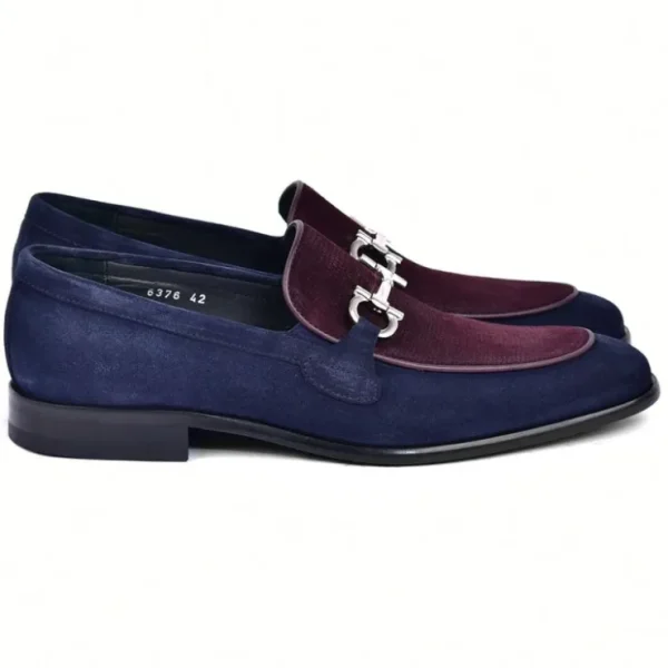 Outlet Corrente C11109-6376S Two Tone Suede Bit Loafers Navy / Burgundy