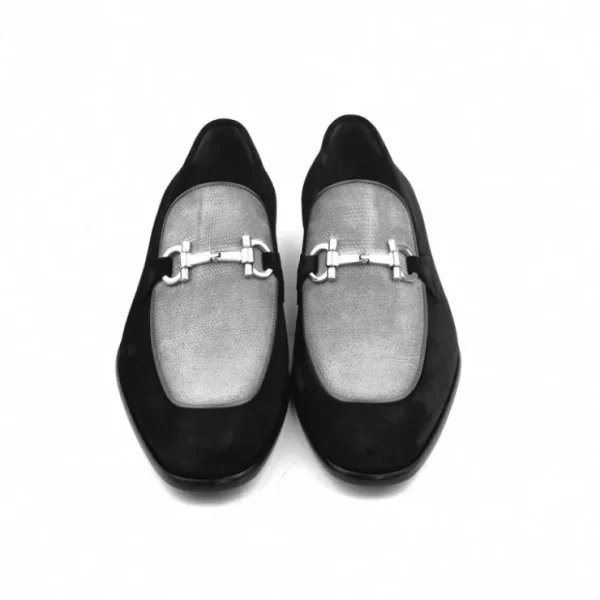 corrente_cs_two_tone_sued_3-4.webp Sale Corrente C11105-6376S Two Tone Suede Bit Loafers Black / Grey
