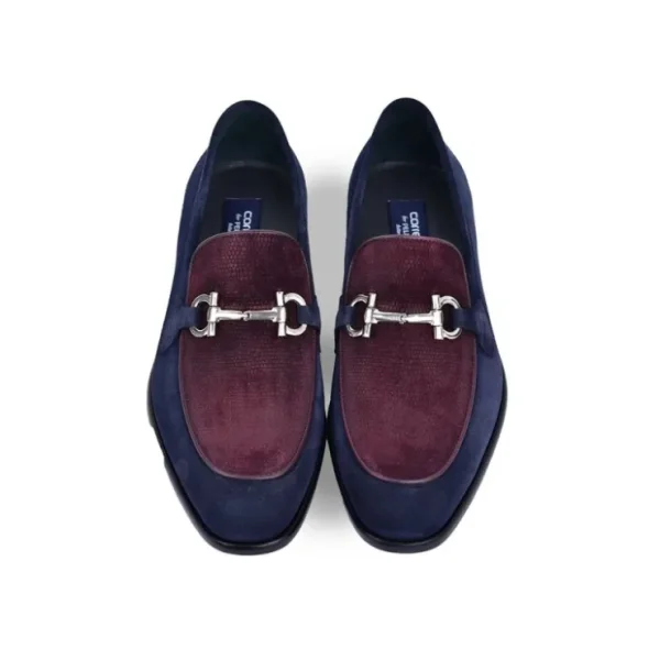 Outlet Corrente C11109-6376S Two Tone Suede Bit Loafers Navy / Burgundy