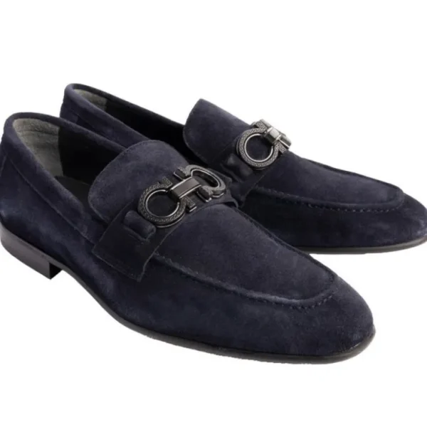 Outlet Corrente P00073 Chello Suede Buckle Loafers Navy