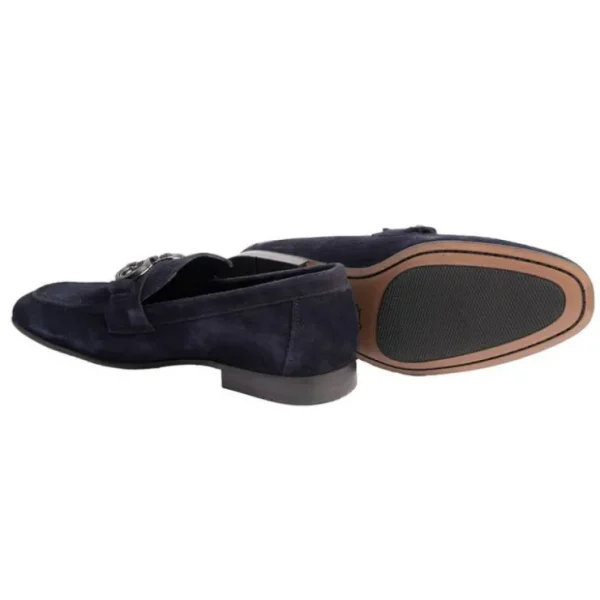 Outlet Corrente P00073 Chello Suede Buckle Loafers Navy