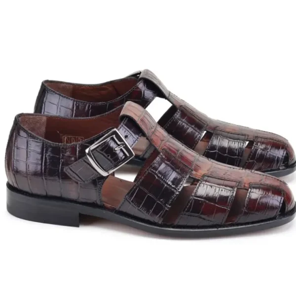 corrente_p_croco_print_sa_1.webp Shop Corrente P00029-8092 Croco Print Sandal Brown