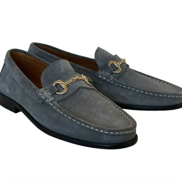 Sale Corrente P000614-6444 Suede Bit Buckle Loafers Grey