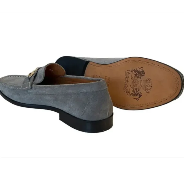 Sale Corrente P000614-6444 Suede Bit Buckle Loafers Grey