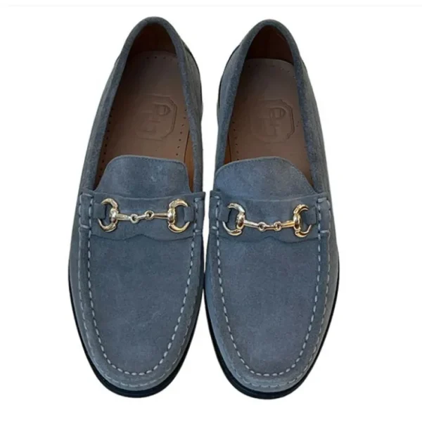 Sale Corrente P000614-6444 Suede Bit Buckle Loafers Grey