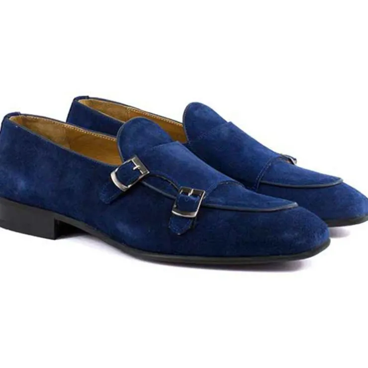 Fashion Corrente P000598 Tomaso Suede Double Buckle Loafer Blue