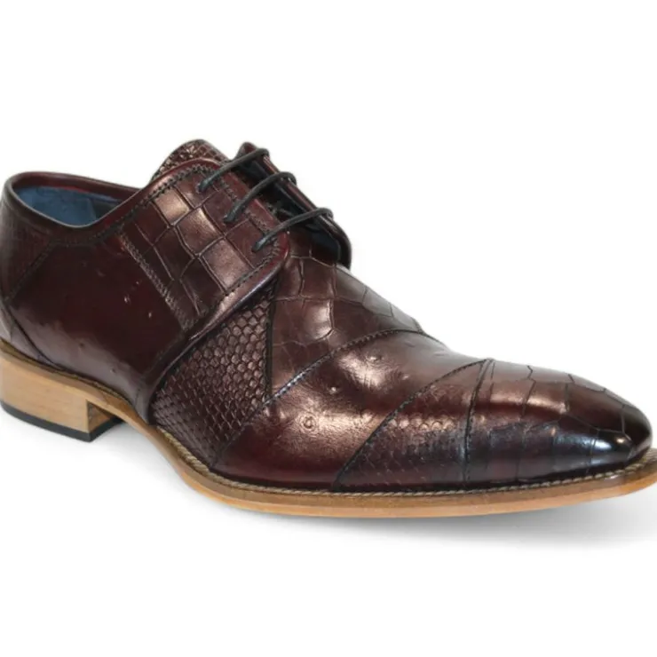 Online Duca by Matiste Imperio Embossed Croco/Ostrich/Lizard Print Shoes Burgundy