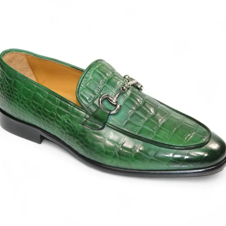New Duca by Matiste Vasto Embossed Croco Leather Shoes Green