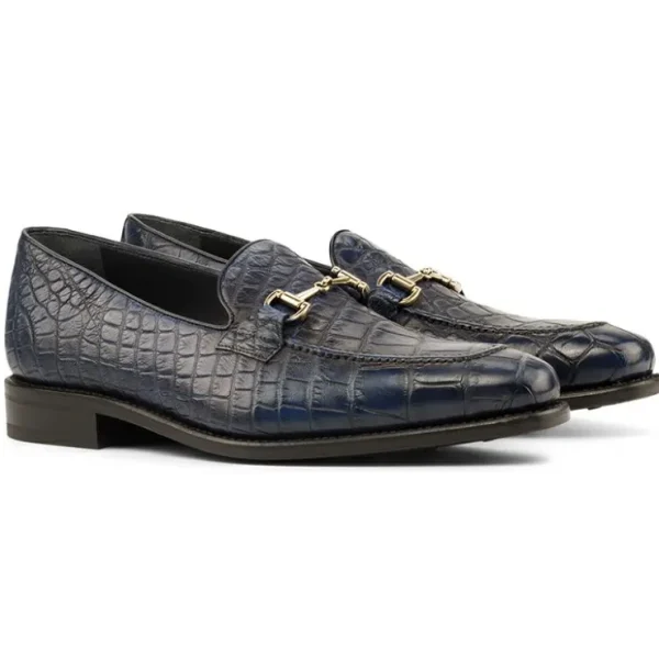 emanuele_sempre_alligator_0.webp Sale Emanuele Sempre Alligator Bit Loafers Navy