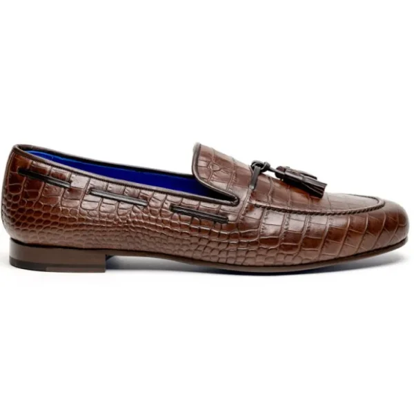 Shop Emanuele Sempre Crocco Tassel Loafers Dark Brown DarkBrown