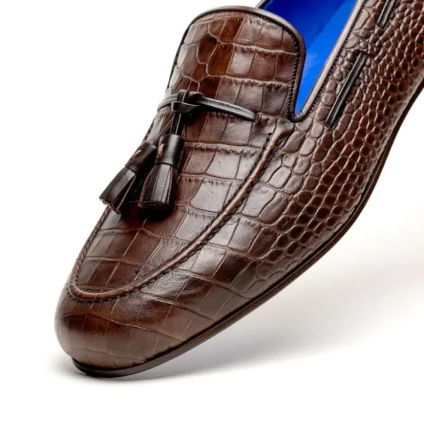 Shop Emanuele Sempre Crocco Tassel Loafers Dark Brown DarkBrown