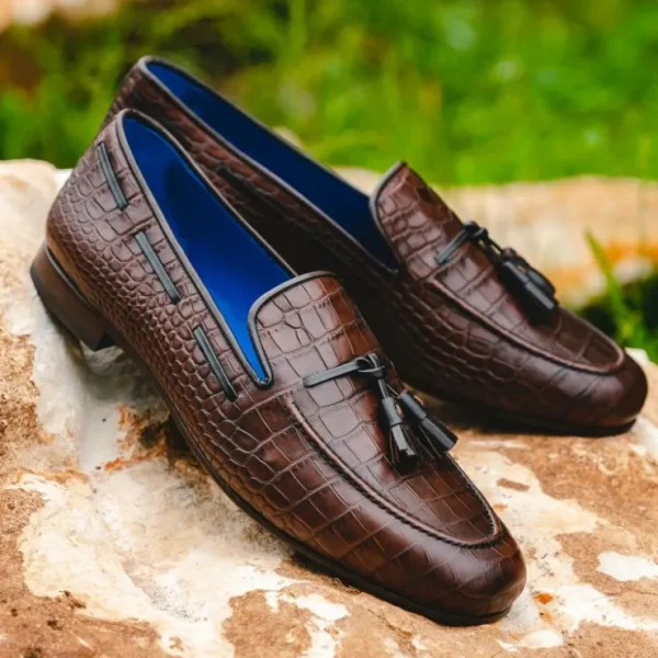 Shop Emanuele Sempre Crocco Tassel Loafers Dark Brown DarkBrown