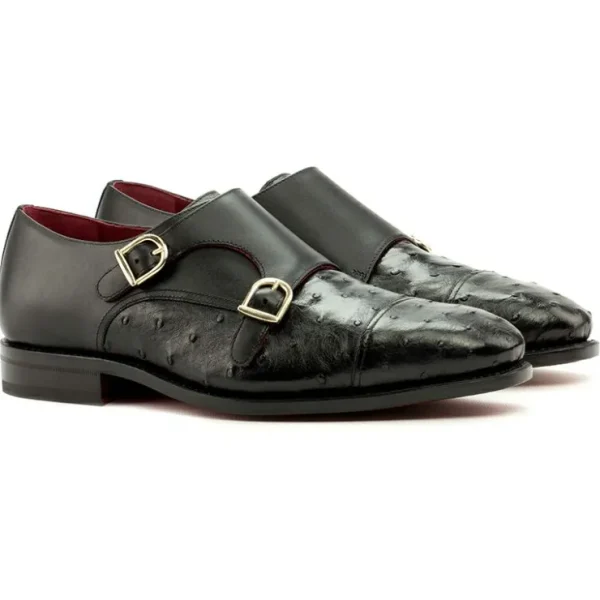 emanuele_sempre_double_mo_0.webp Shop Emanuele Sempre Double Monk Ostrich Shoes Black
