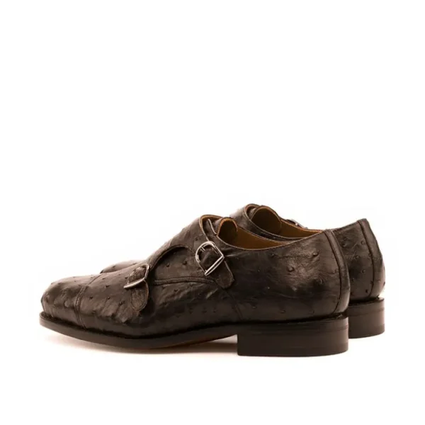 New Emanuele Sempre Double Monk Ostrich Shoes Dark Brown DarkBrown