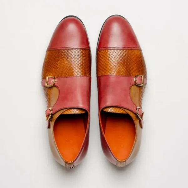 Store Emanuele Sempre Double Monk Python Shoes Cognac