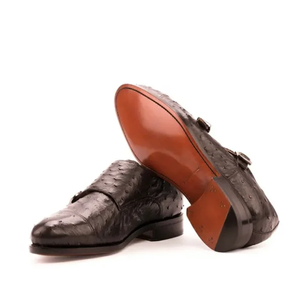 New Emanuele Sempre Double Monk Ostrich Shoes Dark Brown DarkBrown