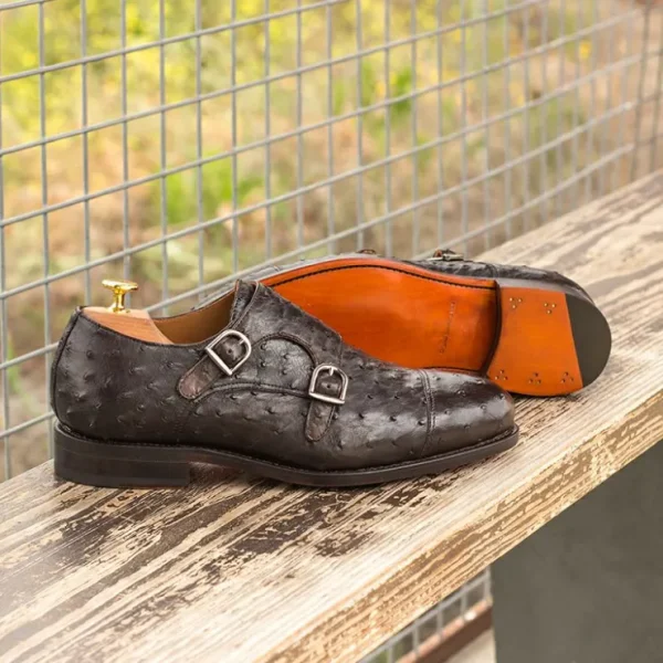 New Emanuele Sempre Double Monk Ostrich Shoes Dark Brown DarkBrown