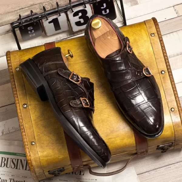 emanuele_sempre_double_mo_3-10.webp Shop Emanuele Sempre Double Monk Alligator Shoes Black/Dark Brown Black/DarkBrown
