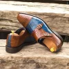 Hot Emanuele Sempre Double Monk Alligator Shoes Navy/Med Brown Navy/MedBrown