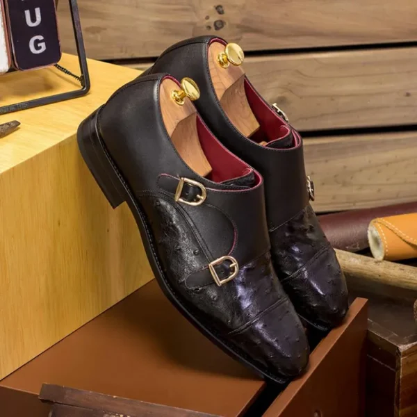 emanuele_sempre_double_mo_3.webp Shop Emanuele Sempre Double Monk Ostrich Shoes Black