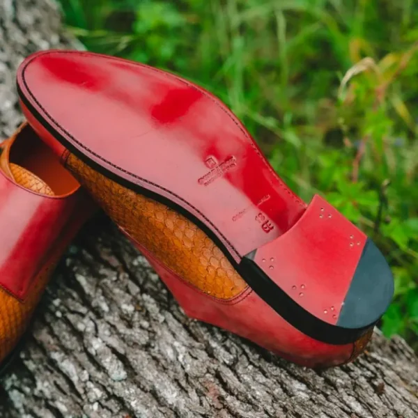 Store Emanuele Sempre Double Monk Python Shoes Cognac