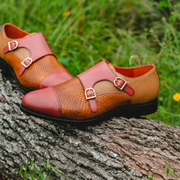 Store Emanuele Sempre Double Monk Python Shoes Cognac