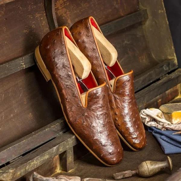 Fashion Emanuele Sempre Drake Ostrich Shoes Med Brown MedBrown