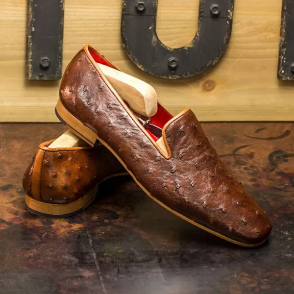Fashion Emanuele Sempre Drake Ostrich Shoes Med Brown MedBrown