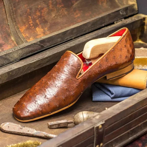 Fashion Emanuele Sempre Drake Ostrich Shoes Med Brown MedBrown