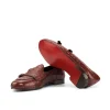 Outlet Emanuele Sempre Monk Slipper Ostrich Shoes Red DarkBrown/Red