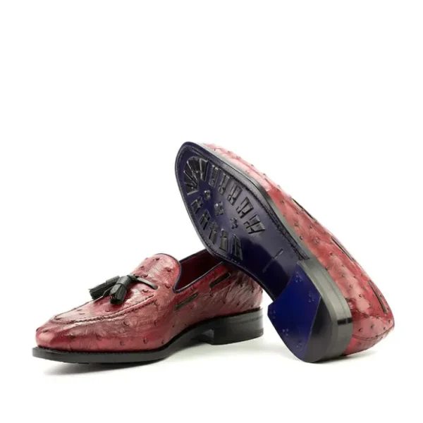 Sale Emanuele Sempre Ostrich Tassel Loafers Red/Black