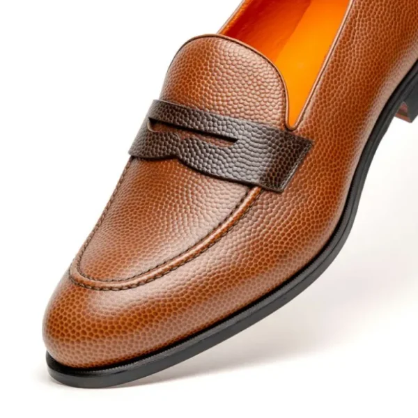 Store Emanuele Sempre Pebble Grain Penny Loafers Brown MediumBrown