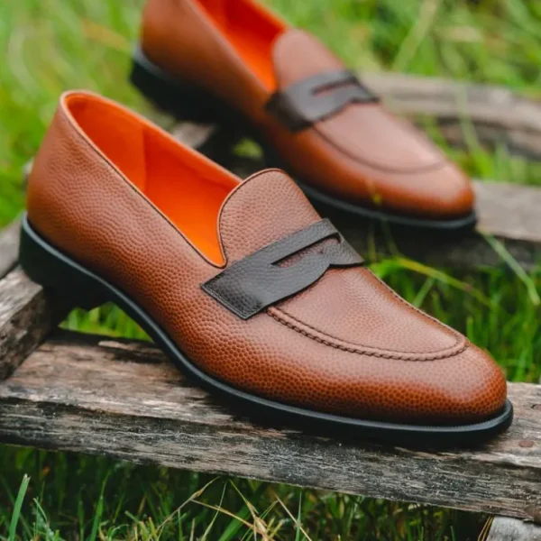 Store Emanuele Sempre Pebble Grain Penny Loafers Brown MediumBrown