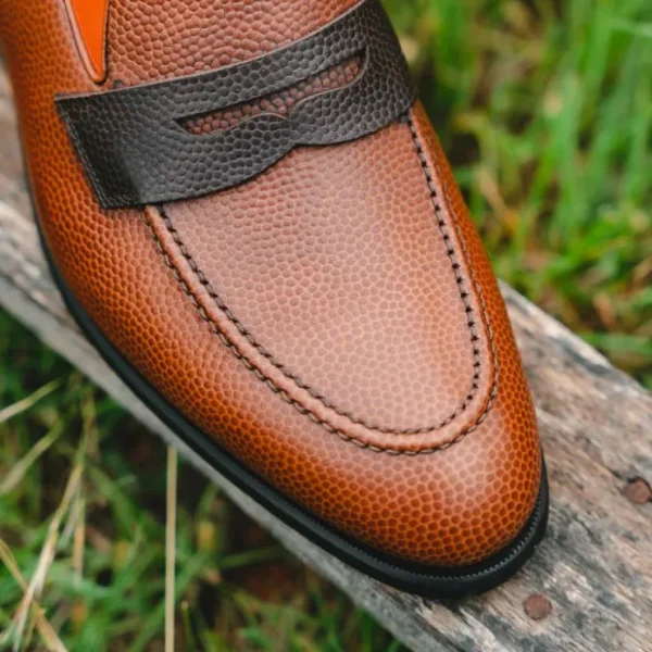 Store Emanuele Sempre Pebble Grain Penny Loafers Brown MediumBrown