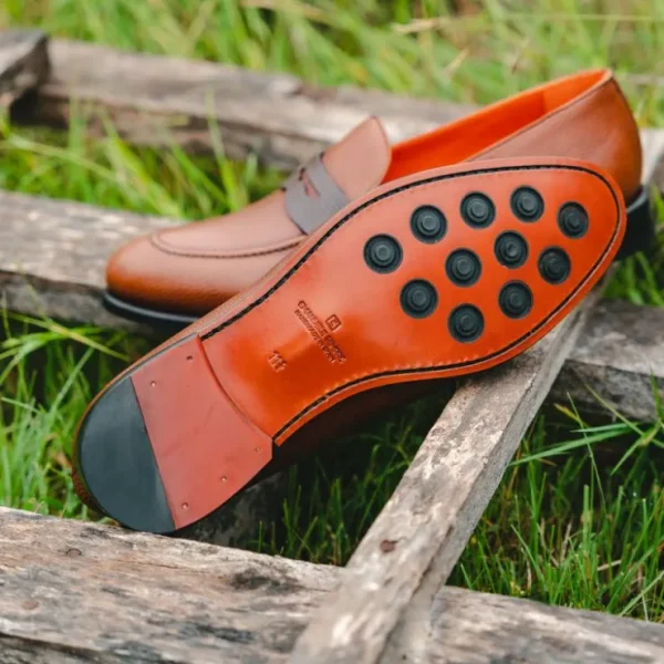 Store Emanuele Sempre Pebble Grain Penny Loafers Brown MediumBrown