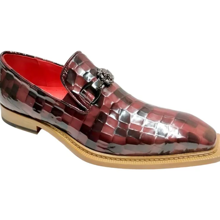 New Emilio Franco Couture Narciso Patent Croco Multi Print Shoes Burgundy Combo