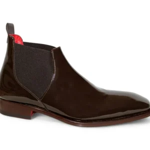 Outlet Emilio Franco Leonardo Genuine Patent Leather Boots Chocolate