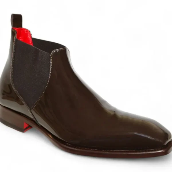 Outlet Emilio Franco Leonardo Genuine Patent Leather Boots Chocolate