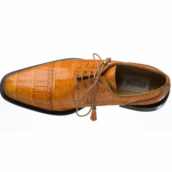 ferrini__belly_alligator__1-3.webp Fashion Ferrini 216 Belly Alligator Cap Toe Shoes Cognac