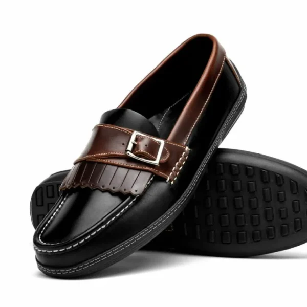 Discount Handsewn Shoe Co. Fringe Monk Drivers Black / Brown Black/Brown