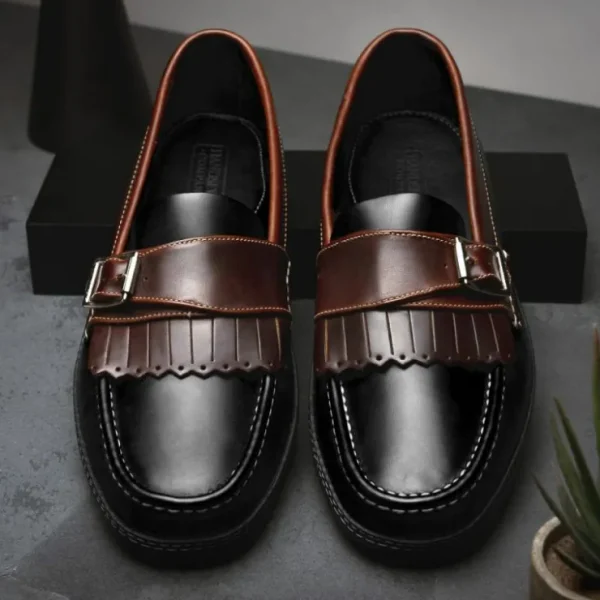 Discount Handsewn Shoe Co. Fringe Monk Drivers Black / Brown Black/Brown