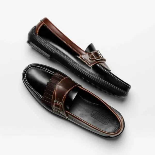 Discount Handsewn Shoe Co. Fringe Monk Drivers Black / Brown Black/Brown