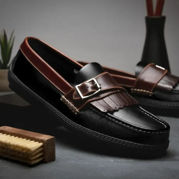 Discount Handsewn Shoe Co. Fringe Monk Drivers Black / Brown Black/Brown