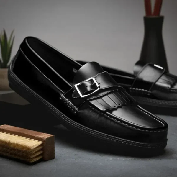 Cheap Handsewn Shoe Co. Fringe Monk Drivers Black