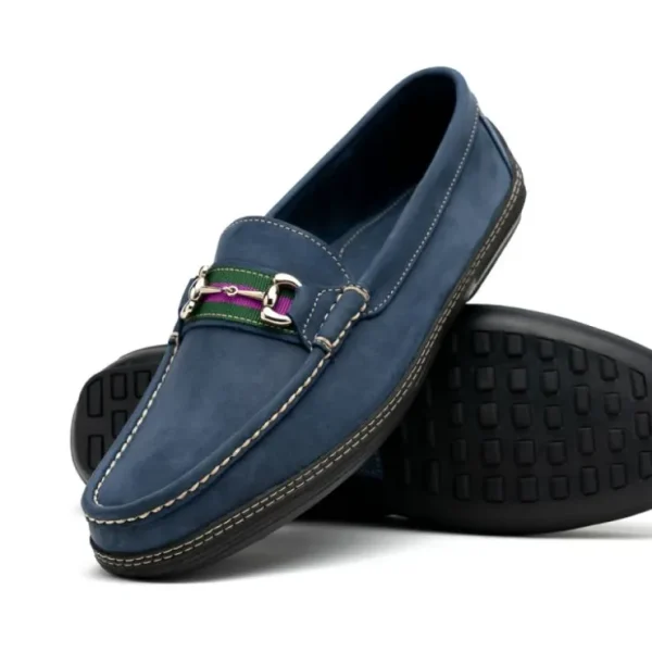 Best Sale Handsewn Shoe Co. Nubuck Stripe Loafers Navy
