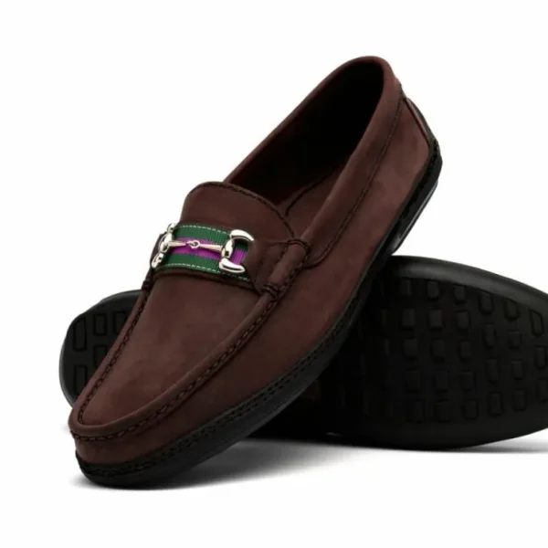 handsewn_shoe_co_nubuck_s_1.webp Best Sale Handsewn Shoe Co. Nubuck Stripe Loafers Dark Brown DarkBrown