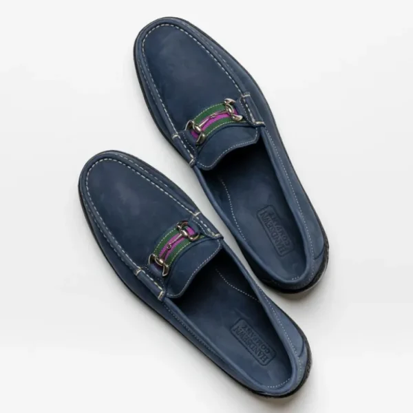 Best Sale Handsewn Shoe Co. Nubuck Stripe Loafers Navy