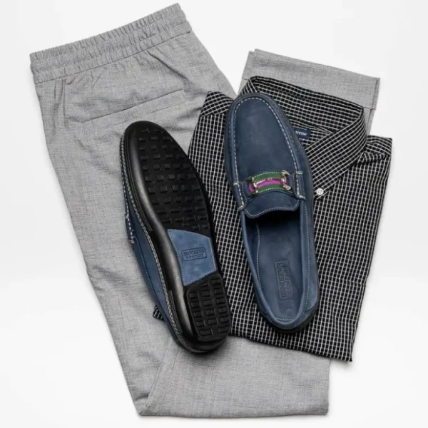 Best Sale Handsewn Shoe Co. Nubuck Stripe Loafers Navy