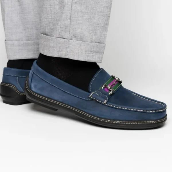 Best Sale Handsewn Shoe Co. Nubuck Stripe Loafers Navy