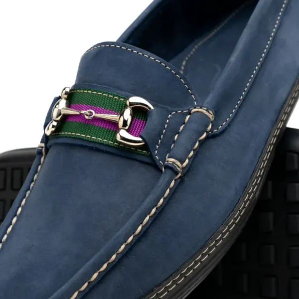 Best Sale Handsewn Shoe Co. Nubuck Stripe Loafers Navy